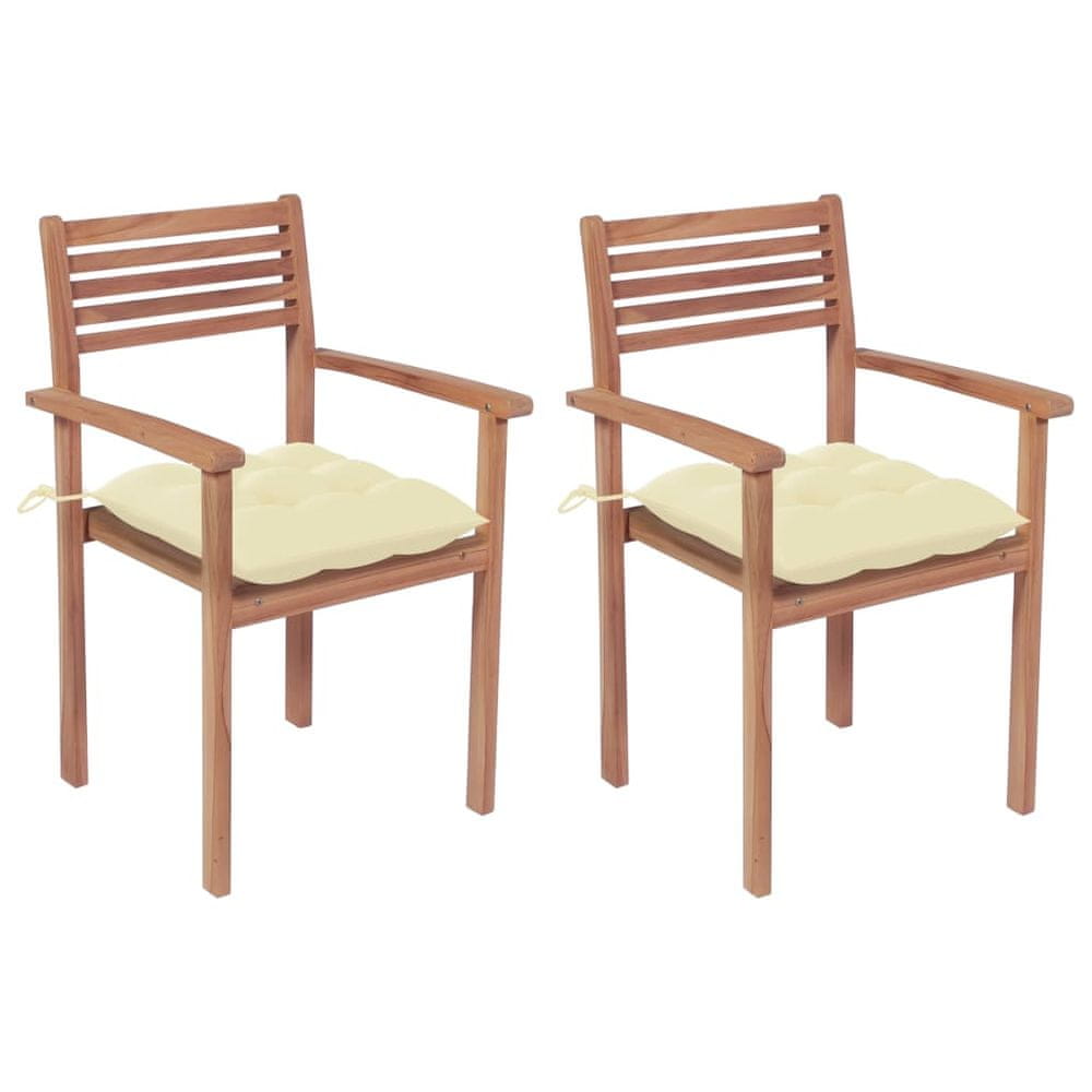 Vidaxl Záhradné stoličky 2 ks krémovo-biele podložky teakový masív